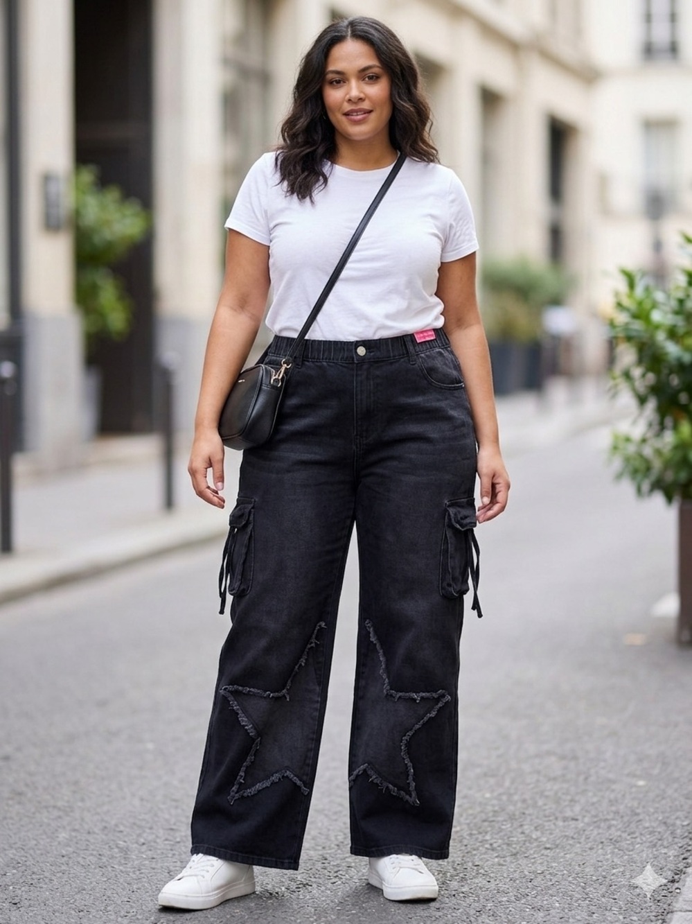 VIP Women’s Black Relaxed Cargo Jeans with Star Appliqué. Size 13 X 31